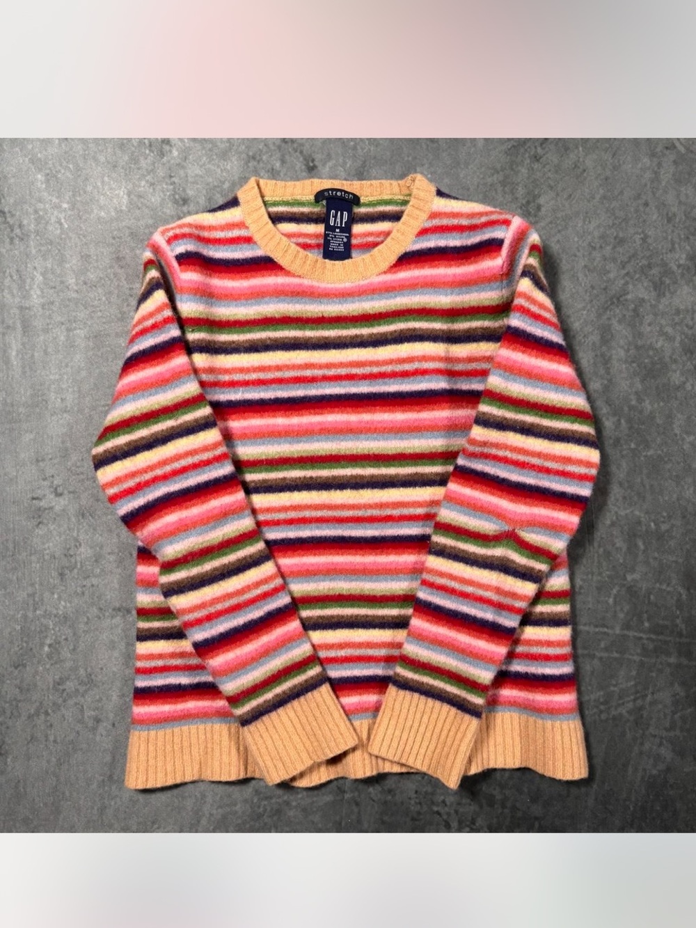 GAP vintage Multicolor Striped rainbow crazy stripes lambswool Sweater